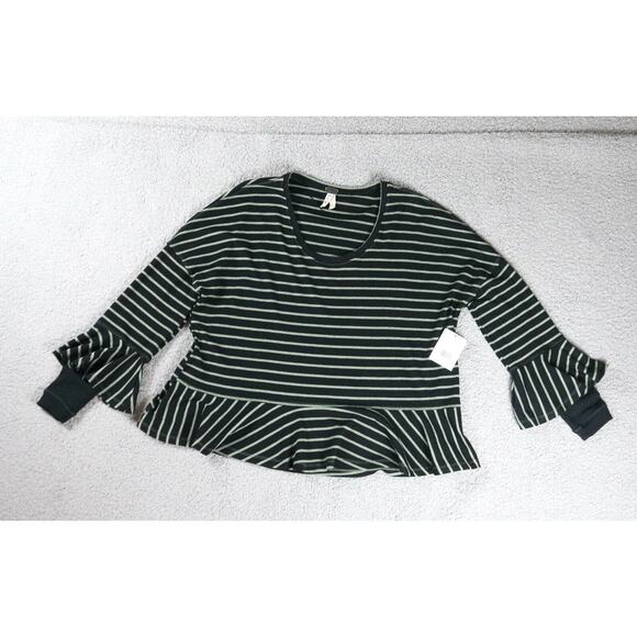 New Free People We The Free Womens Xs Black Gray Peplum Scoop Neck Top - Picture 1 of 7